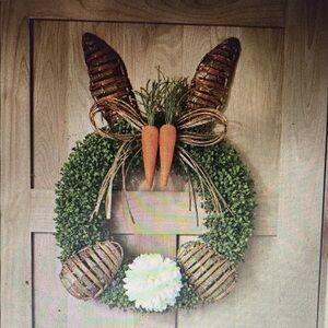 Green Bunny Wreath with Orange Carrots -